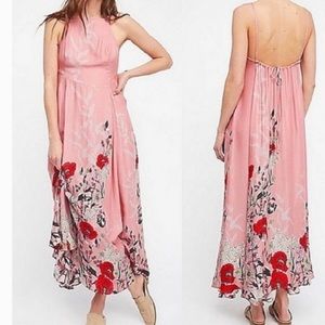 Free People Intimately Embrace It Maxi Dress Floral Rose Pink High Neck Low Back